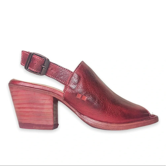 Bed Stu Sierra Ankle Bootie Red Leather Block Heel Sling Back Open Toe 6.5